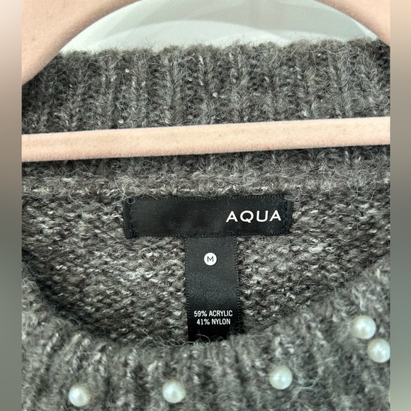 Bloomingdales AQUA Grey pearl sweater size M - Picture 3 of 3
